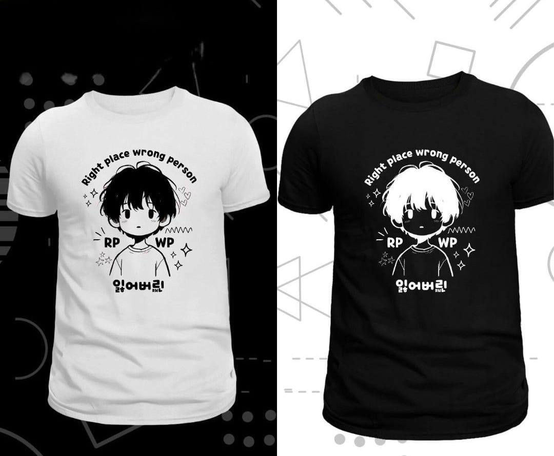 CAMISETA BTS RM "RiGHT PLACE WRONG PERSON" 100 % ALGODÓN (blanco y negro) 
