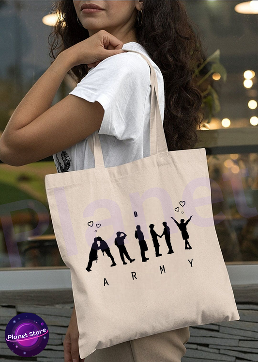 BOLSA ECOLÓGICA ARMY BTS - MANTEQUILLA 100% ALGODÓN